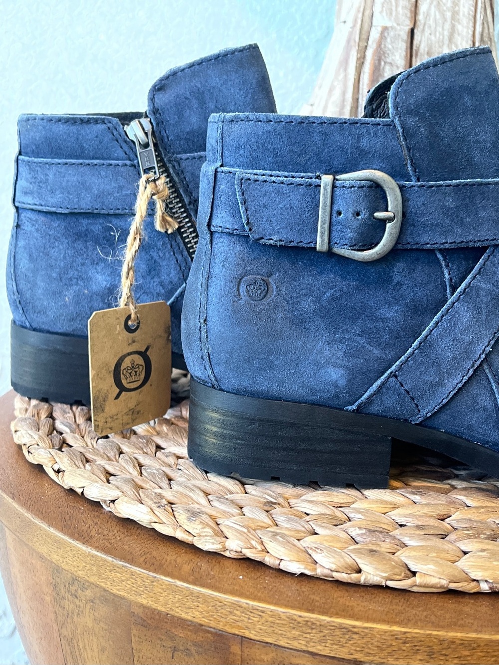 NWT Børn Trinculo Suede Leather Ankle Booties Blue Size 7 Born - Picture 3 of 8